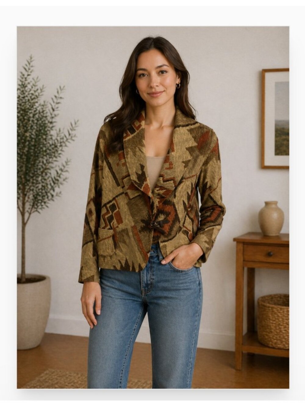 Lauren Ralph Lauren Top Womens PS Multicolor Southwestern Knit Toggle